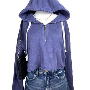 Y2K Katie J NYC Cropped Hoodie Juniors Small Purple Preppy Zip Up Long Sleeve